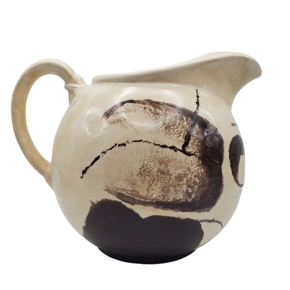 Skull Face Ceramic Pitcher Ball Jug Skeleton MCM Gothic Pottery Odd Abstract Vtg - Picture 6 of 11